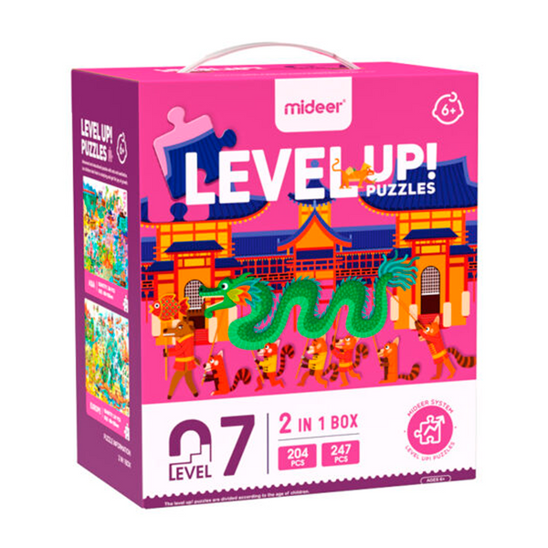 Level Up! Nivel 7: contiene 2 puzles, un mapa ilustrado de Europa y uno de Asia