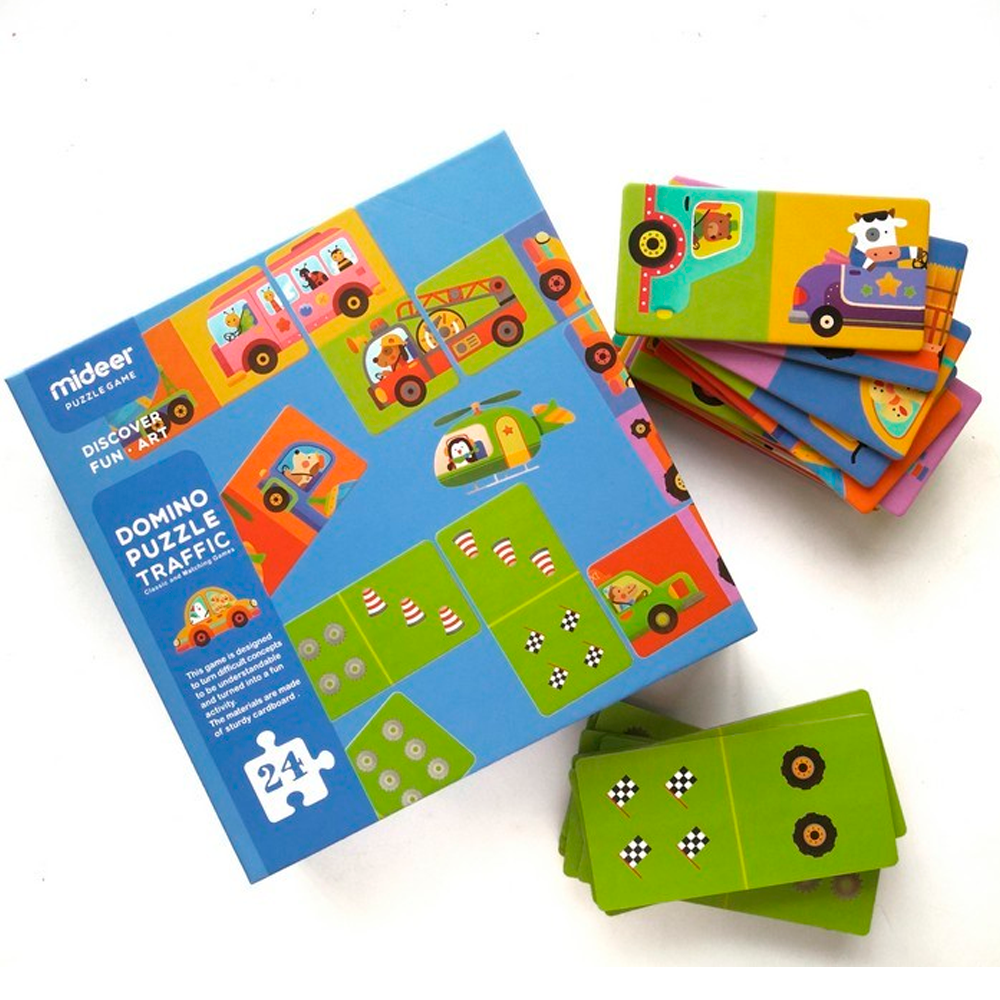 Puzzle Domino: Transportes - Conceptos de Tráfico y Números