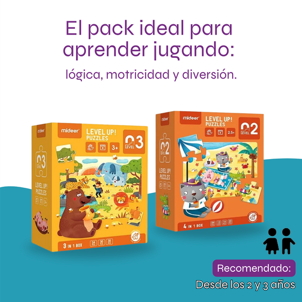 Pack Level Up! Nivel 2 y 3 - Estimula lógica, motricidad y concentración en cada nivel.