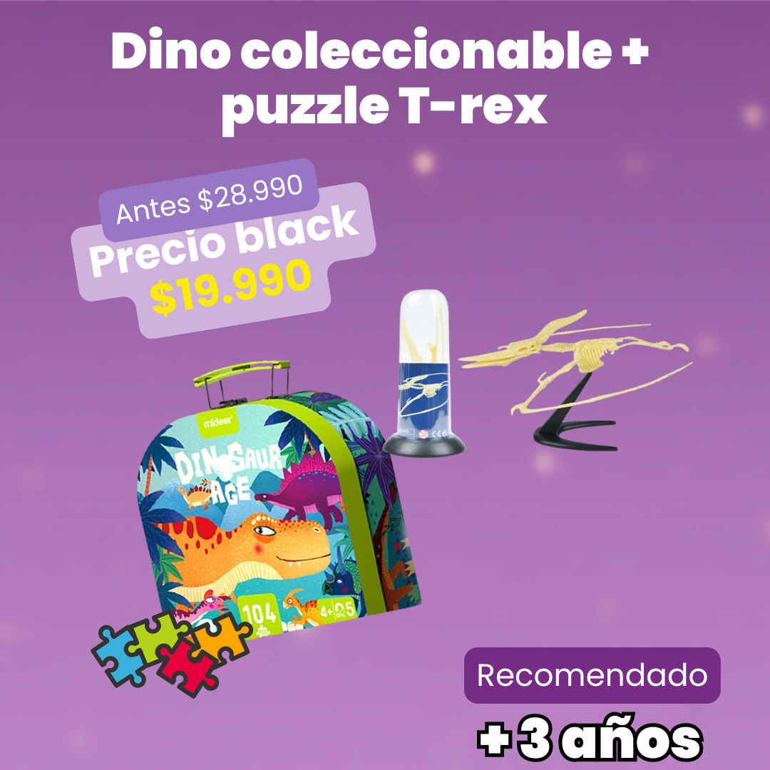 Pack Puzzle T-rex + Dino coleccionable (3+ años) – Mundo Jurásico para Armar y Jugar
