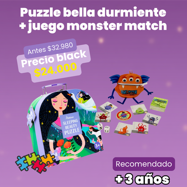 Puzzle bella durmiente + juego monster match – Cuentos y Criaturas Mágicas